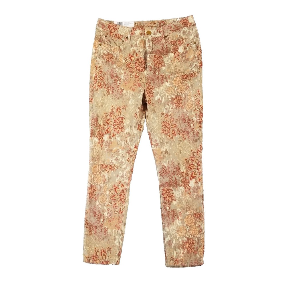 Seven7 Jeans‎ women's 14 corduroy skinny high-rise stretch Brown floral NEW